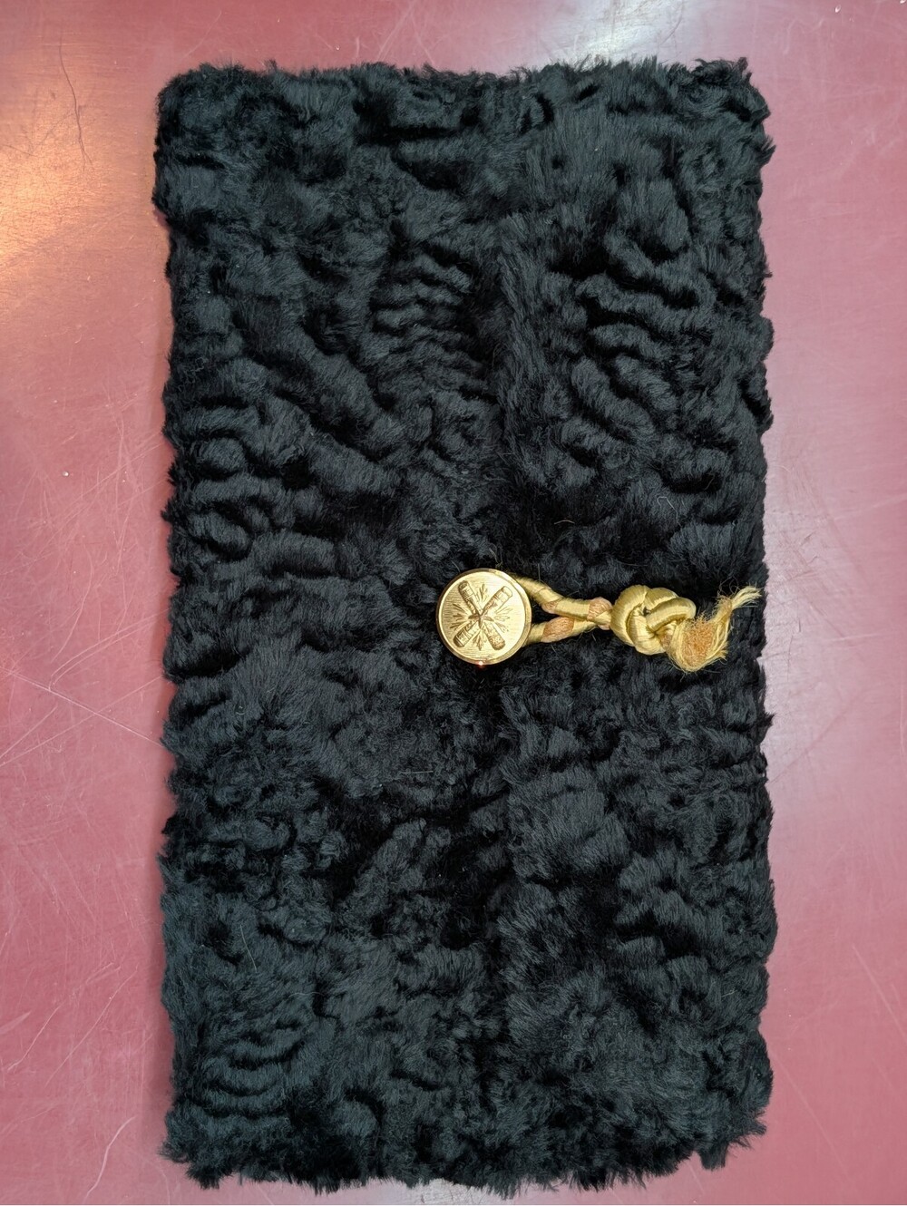 Vintage Black Persian Lamb Fur Clutch Bag Genuine Karakul Astrakhan Gold Button